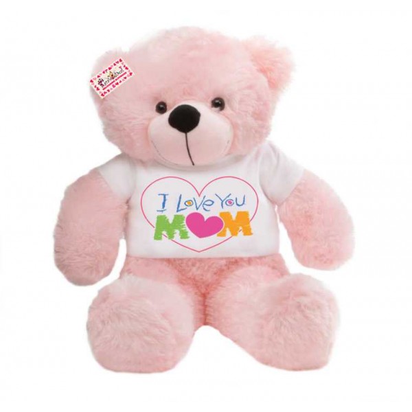 2 feet pink teddy bear wearing I Love You Mom T-shirt